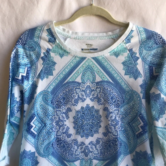 Style & Co. Sport white, blue, and aqua cotton Essential Sweatshirt , size PM - Picture 2 of 6